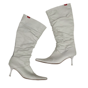 Miss Sixty 2000s White Leather Ruched Knee High Heeled Boots (10)