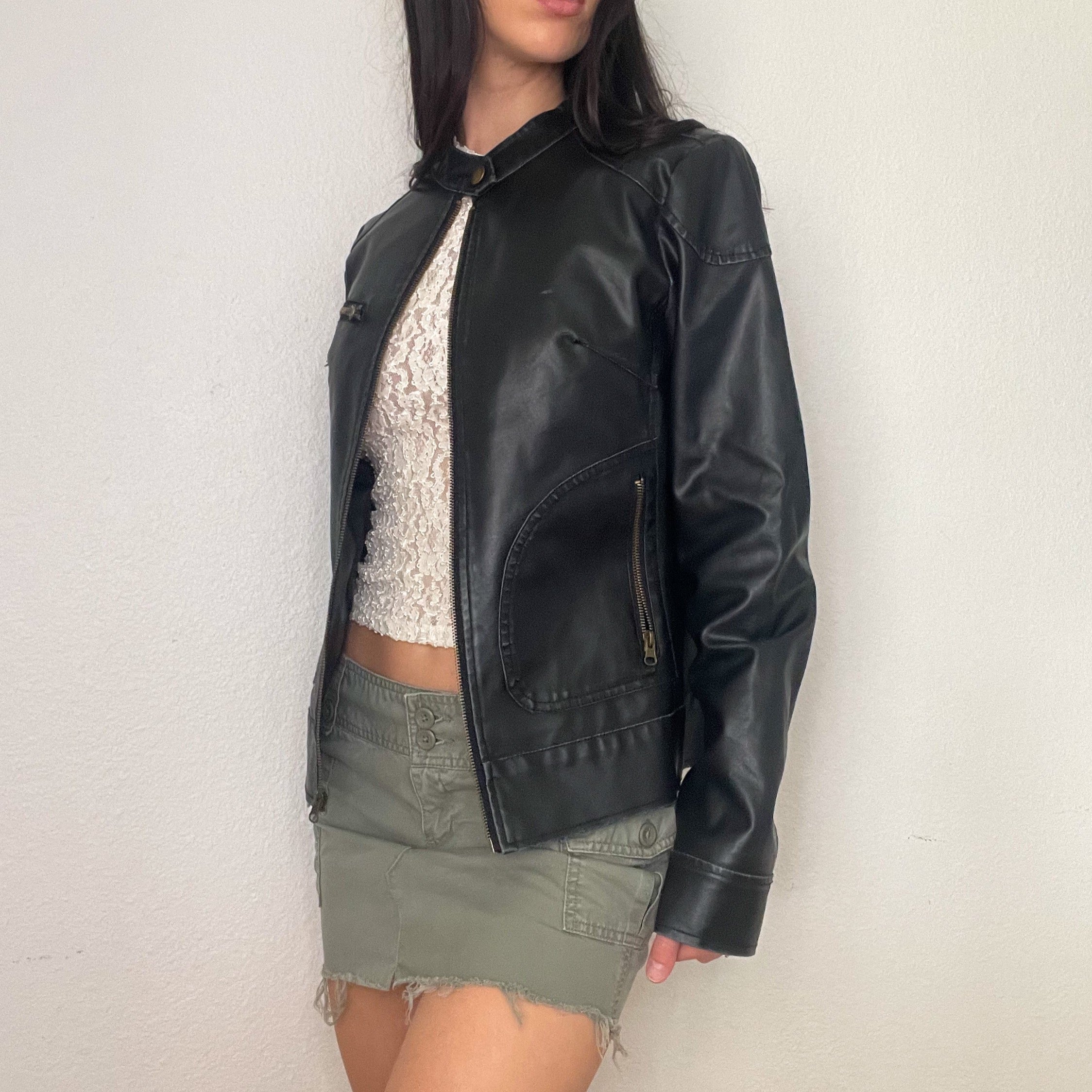 Black Moto Vegan Leather Jacket (L)