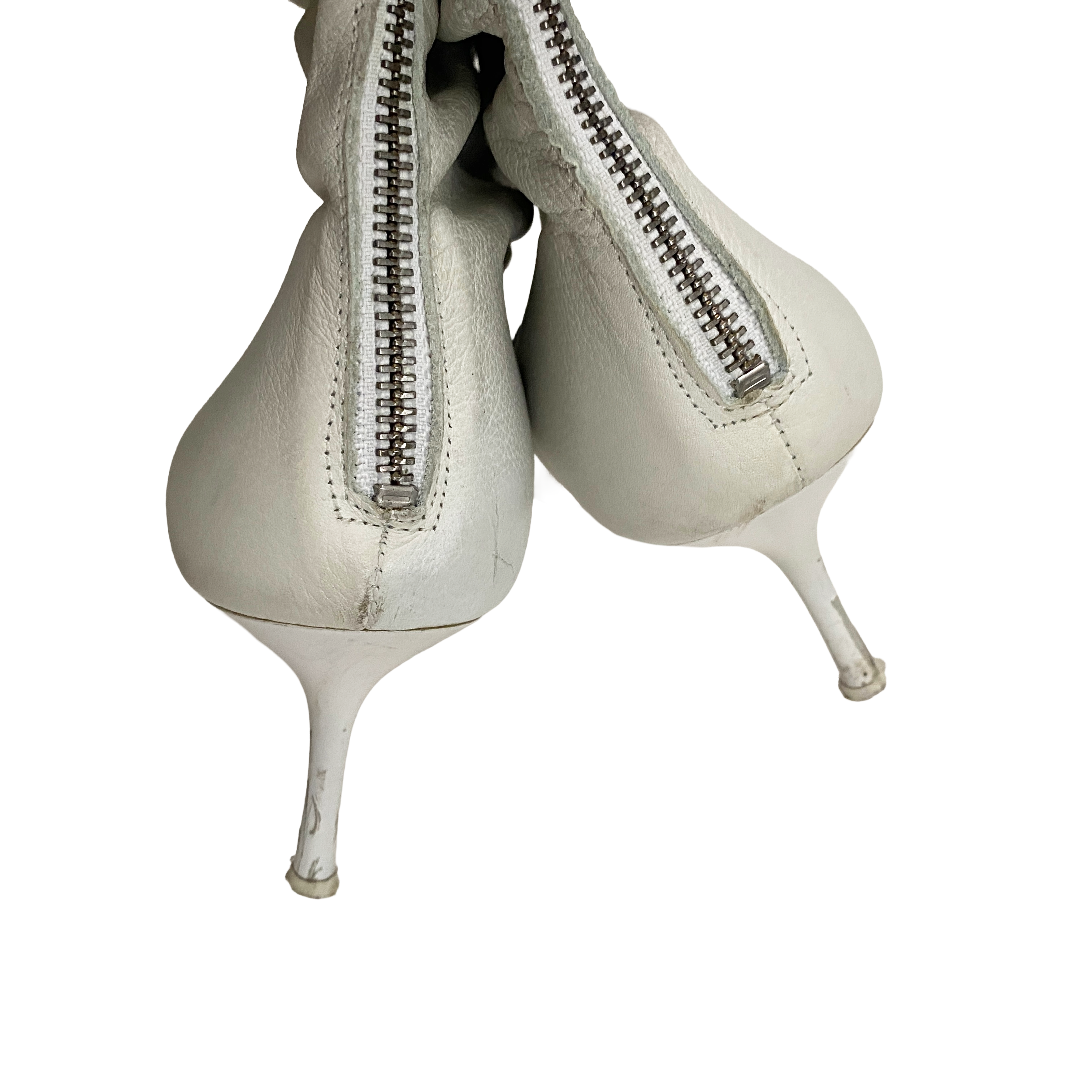 Miss Sixty 2000s White Leather Ruched Knee High Heeled Boots (10)