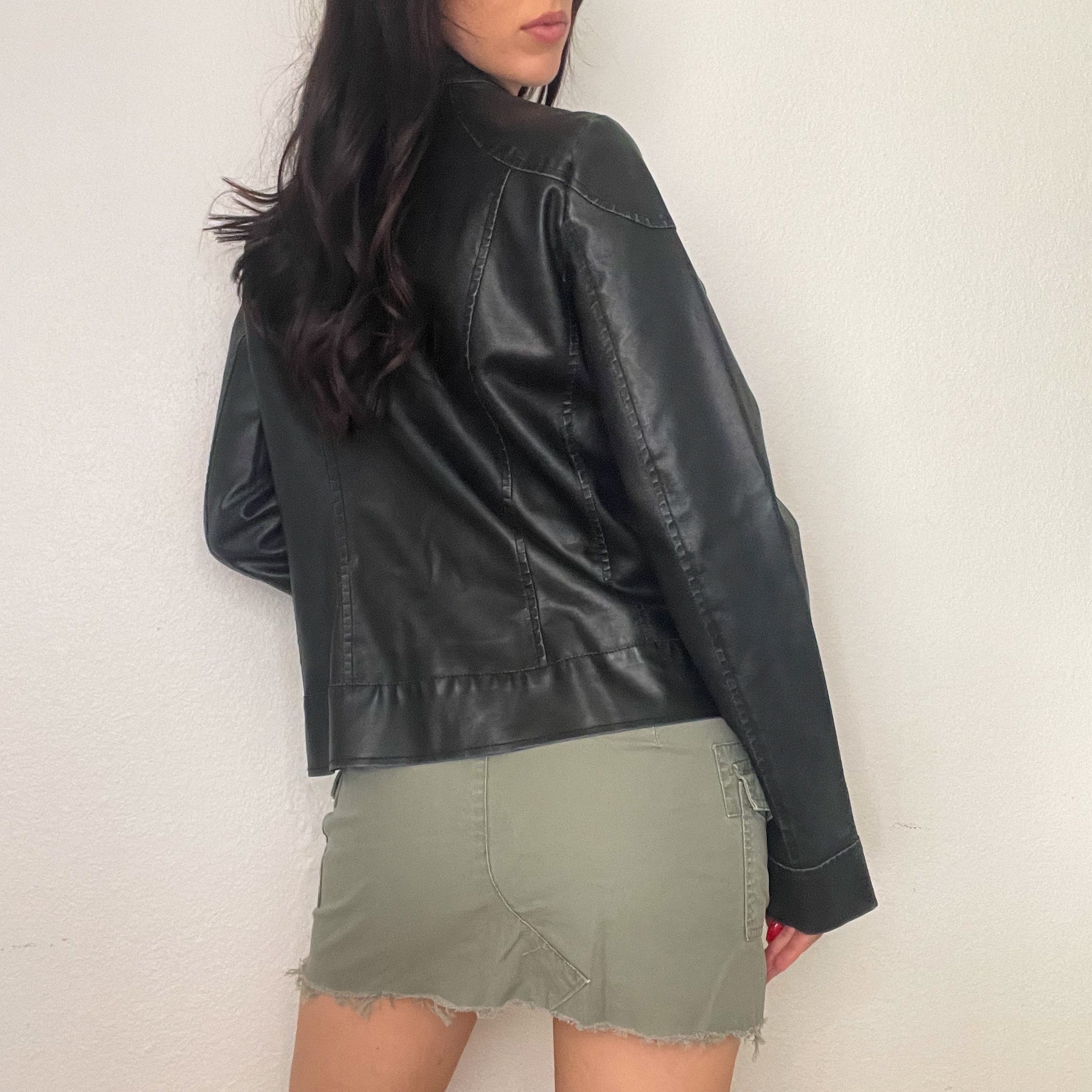 Black Moto Vegan Leather Jacket (L)