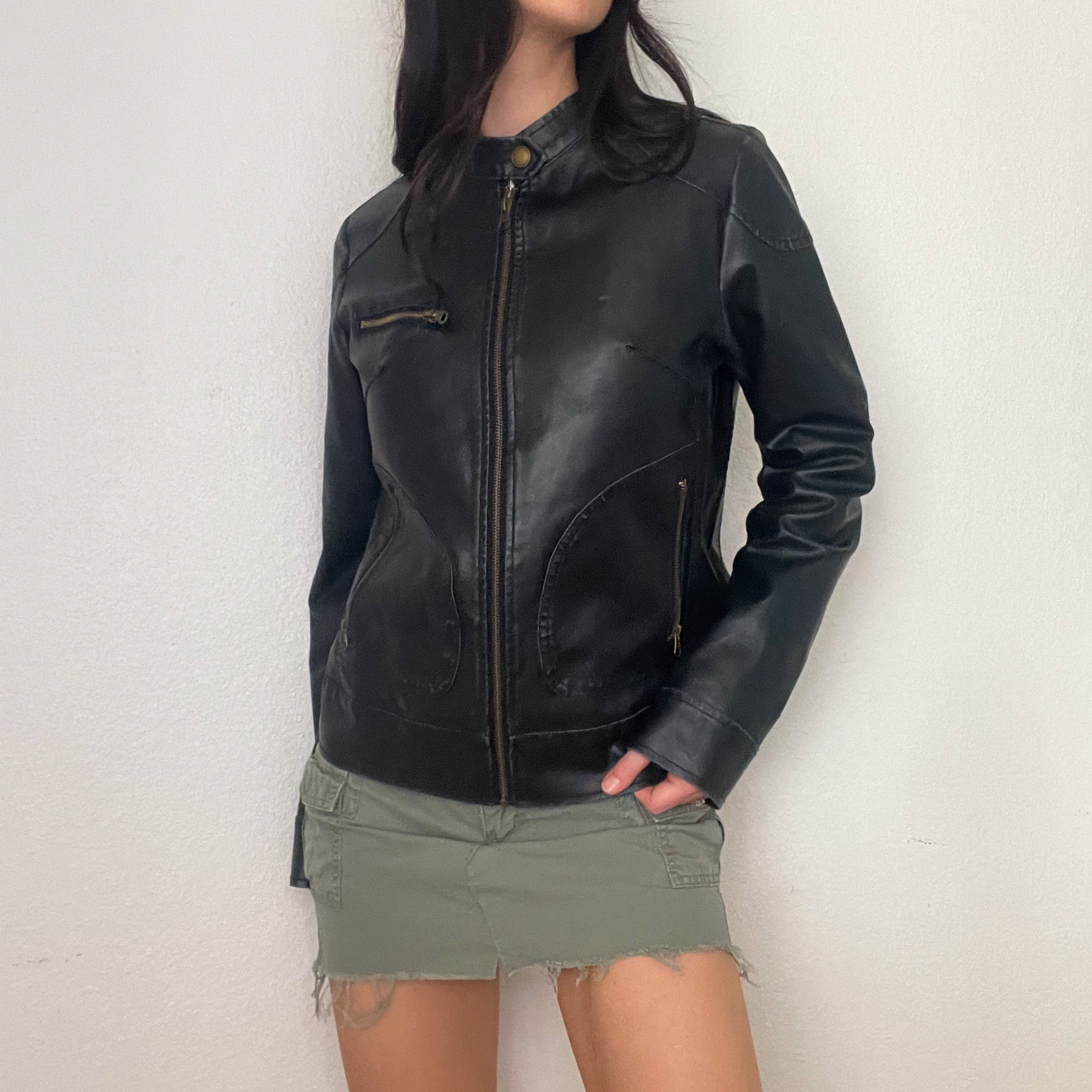 Black Moto Vegan Leather Jacket (L)