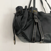 Black Leather Buckle Shoulder Bag