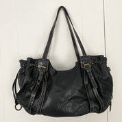 Black Leather Buckle Shoulder Bag