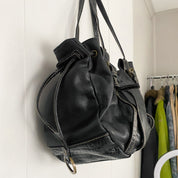 Black Leather Buckle Shoulder Bag