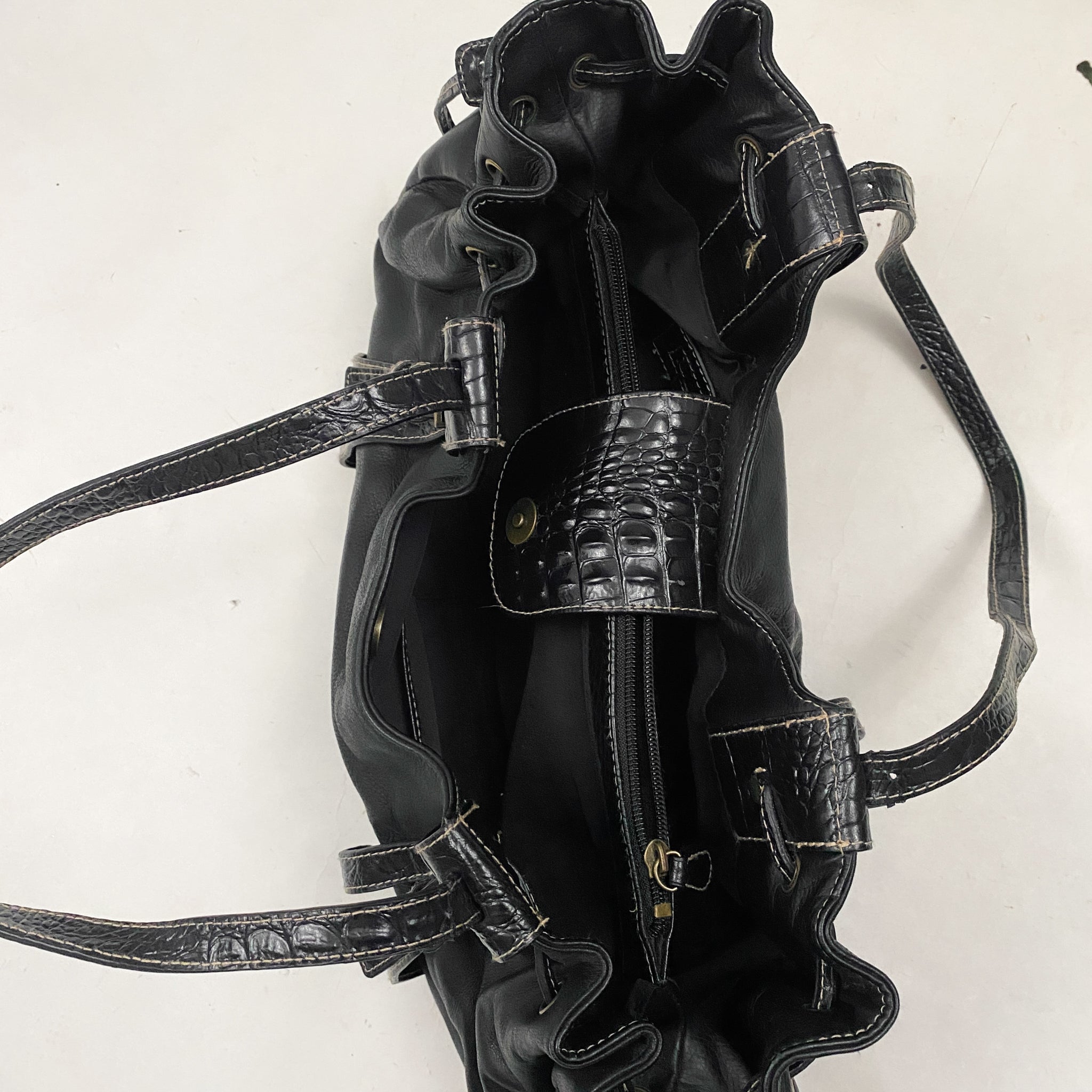 Black Leather Buckle Shoulder Bag