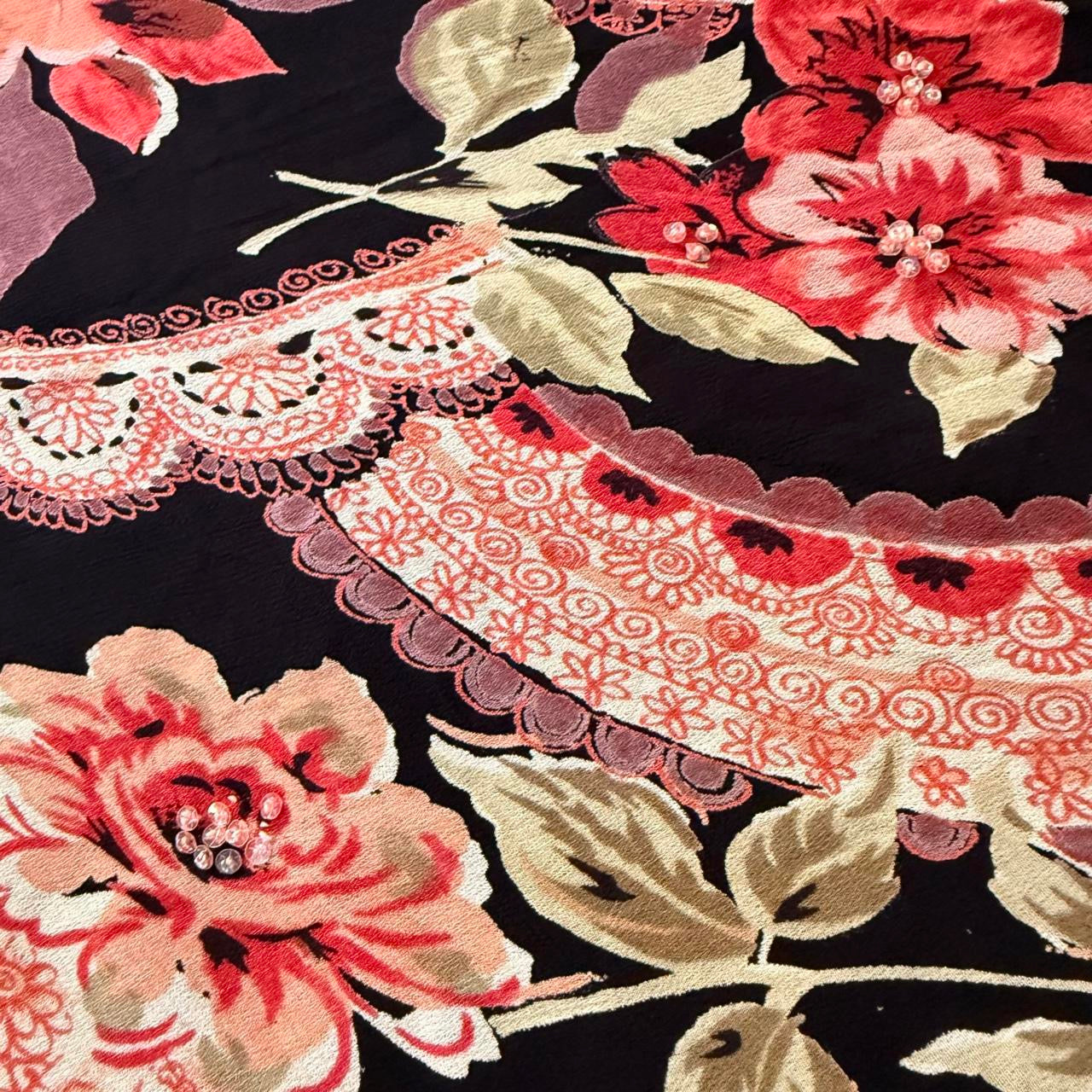 Deadstock Y2K Beaded Floral Paisley Maxi Skirt (L)