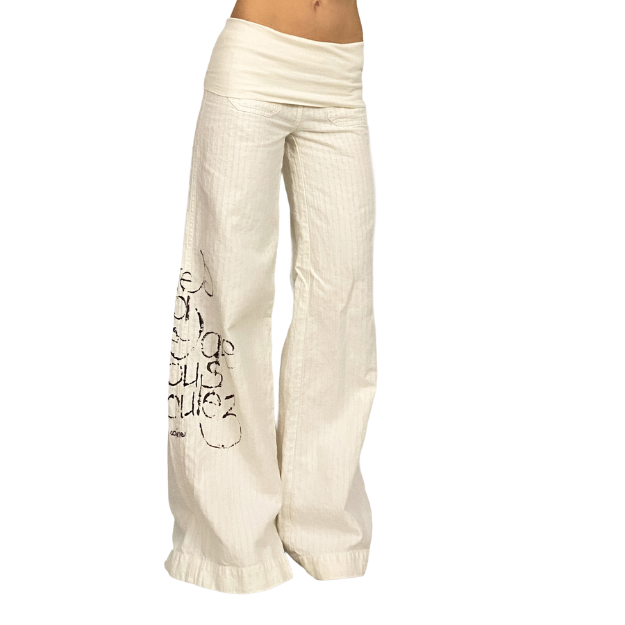 Cop Copine Ivory Foldover Low to Mid Rise Wide Leg Pants (XS/S)