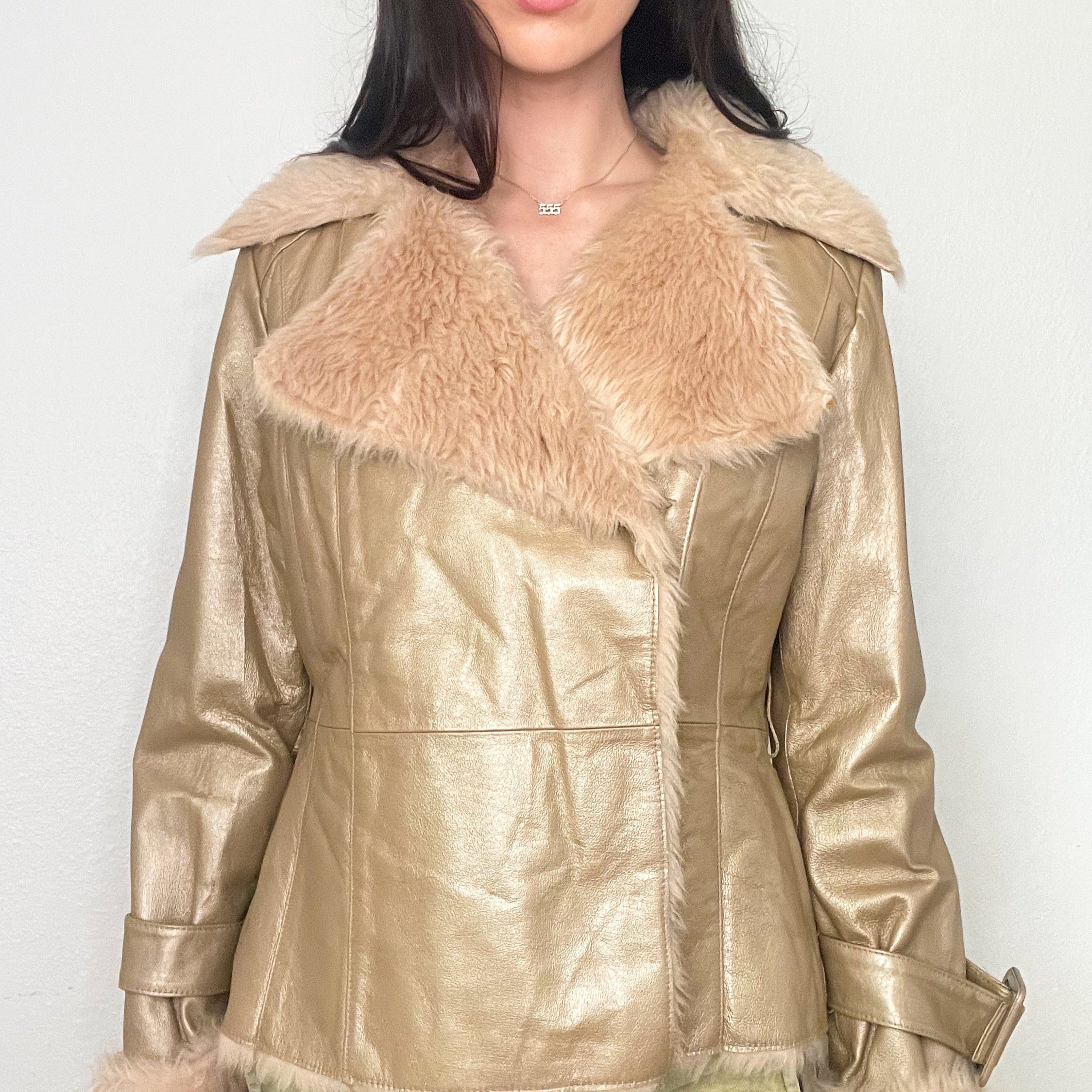Gold Faux Fur Penny Lane Coat (M)