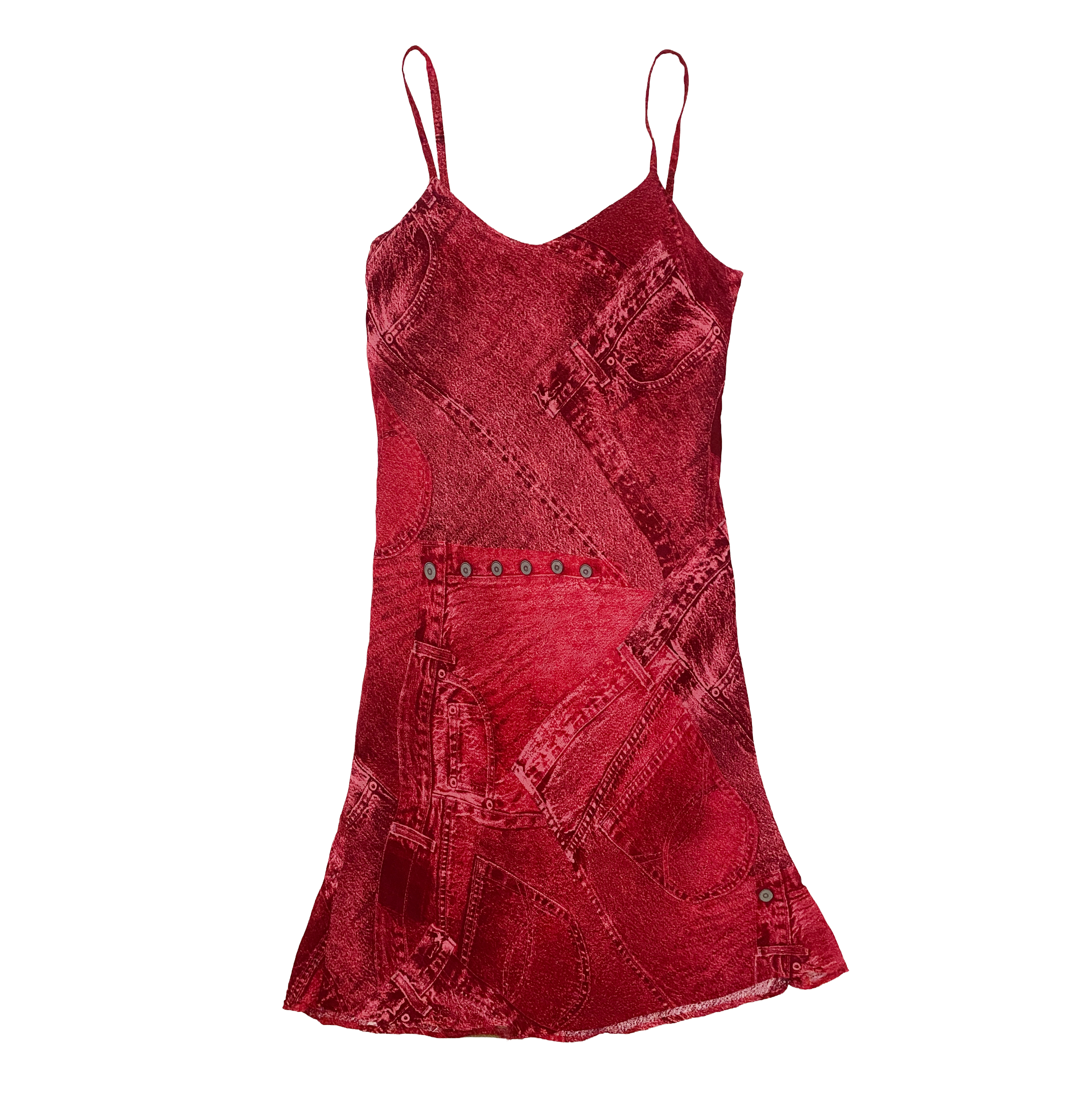 Animale Red Trompe L'Oeil Denim Print Dress (XS/S)
