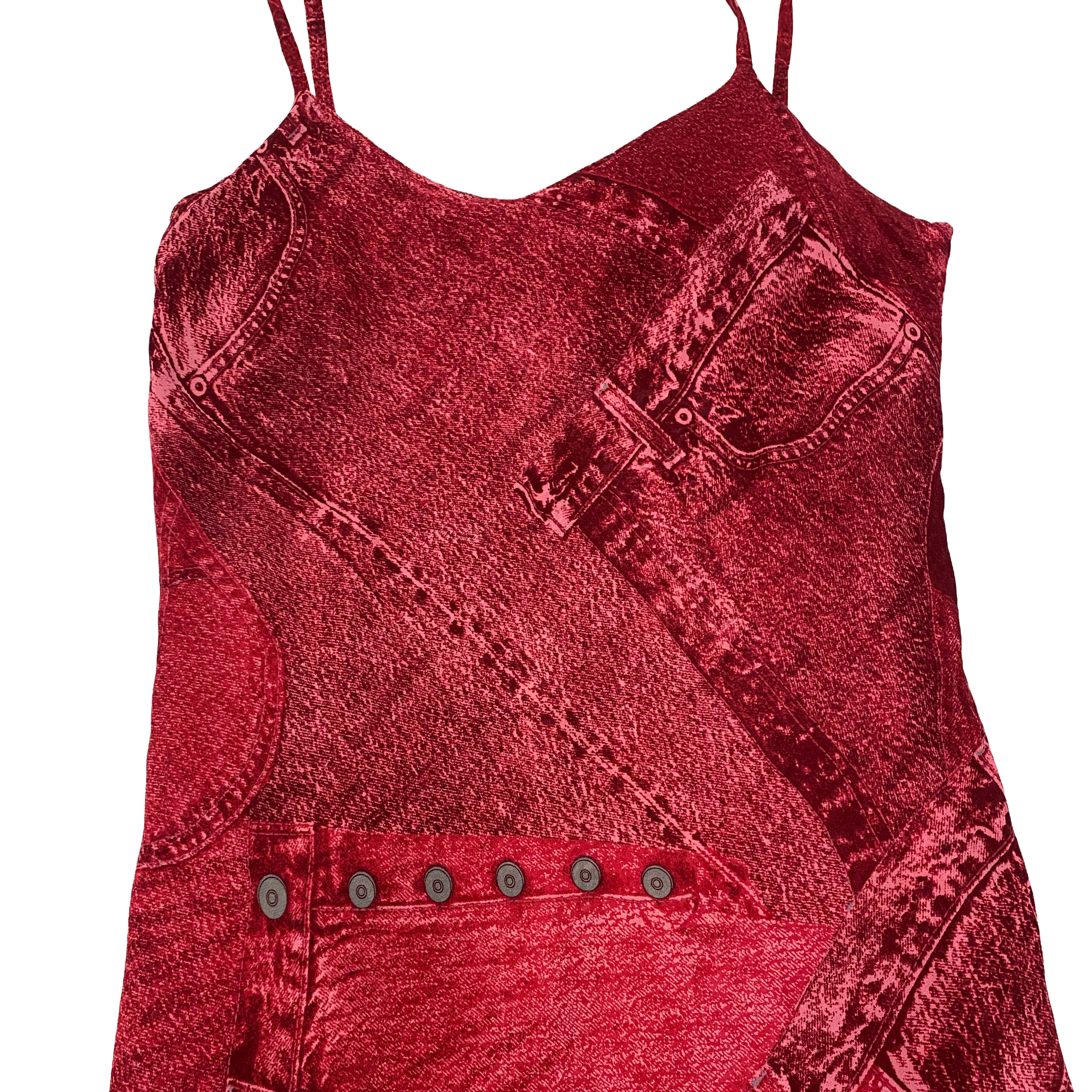 Animale Red Trompe L'Oeil Denim Print Dress (XS/S)