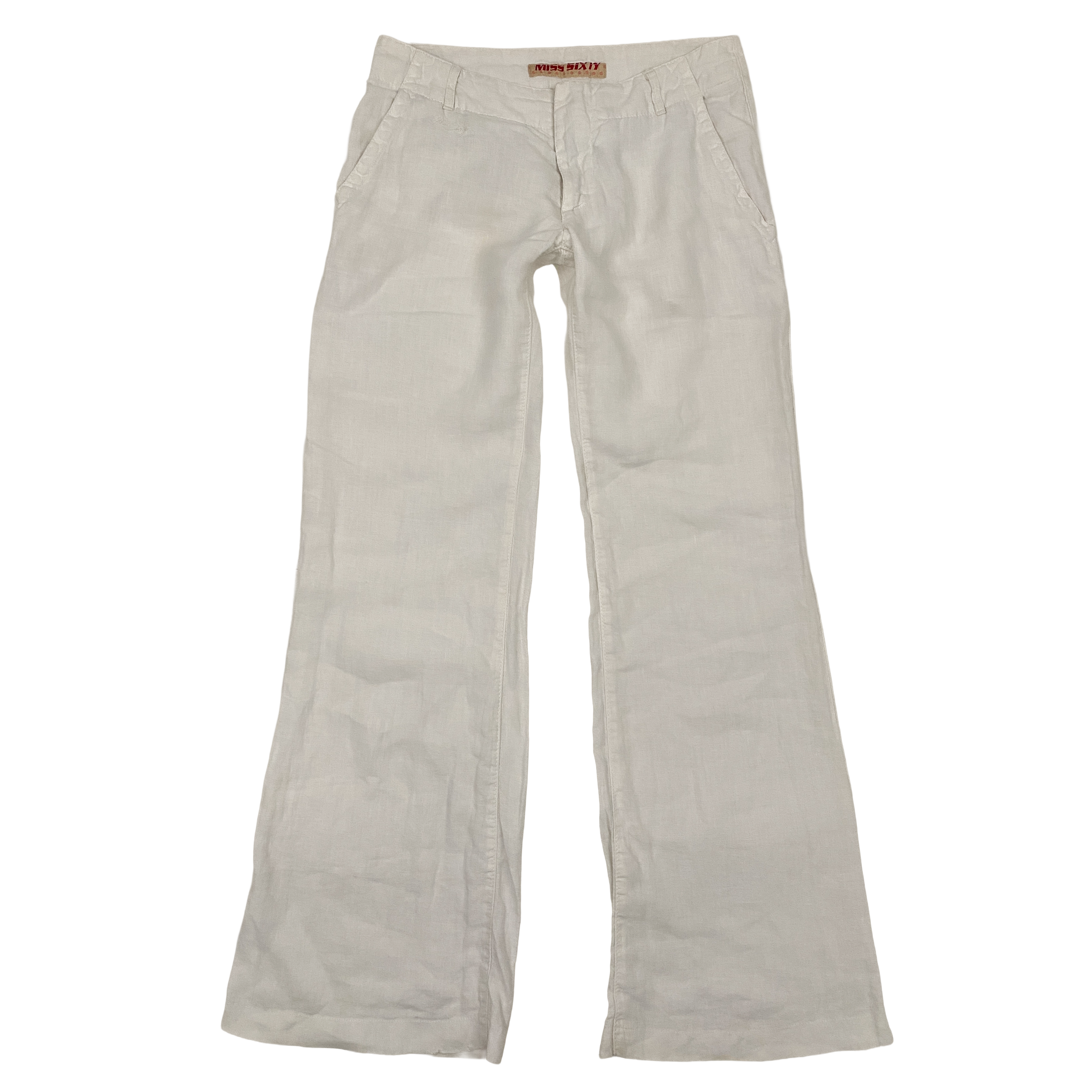 Miss Sixty 2000s White Low Rise Linen Flare Pants (S)