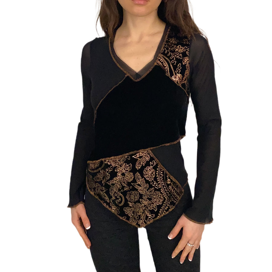 Mesh and Velvet Patchwork Top (S)