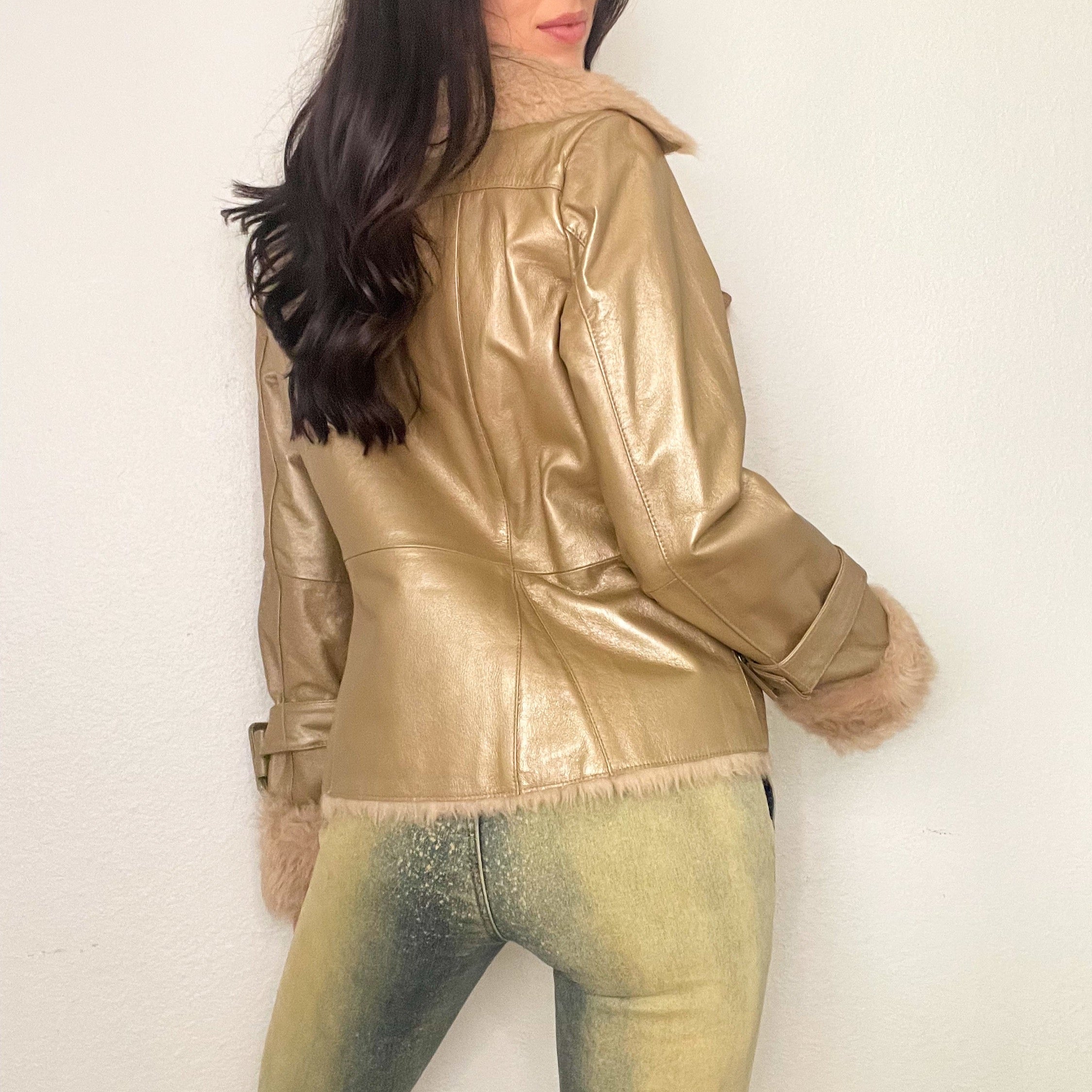 Gold Faux Fur Penny Lane Coat (M)