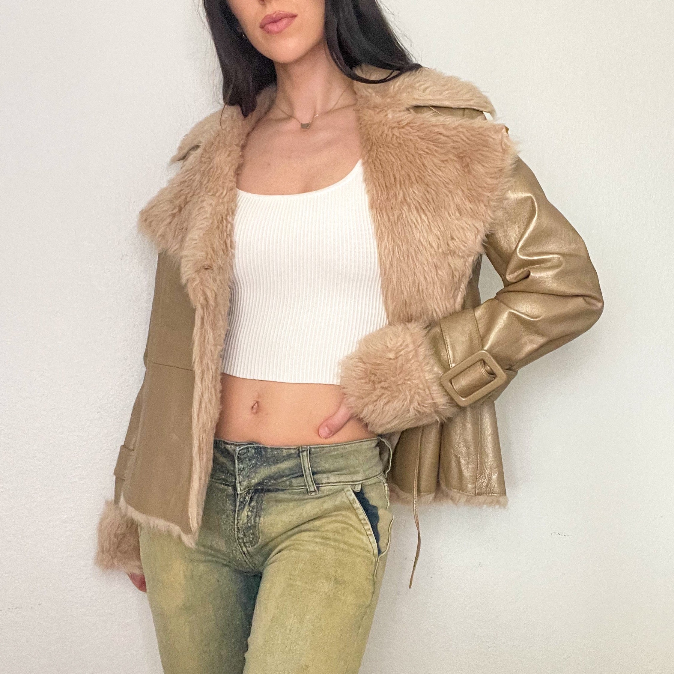 Gold Faux Fur Penny Lane Coat (M)