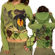 100% Cashmere Green Argyle Gothic Double-Zip Sweater (S/M)