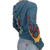 100% Cashmere Blue Flames Gothic Double-Zip Sweater (S/M)