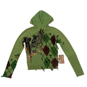 100% Cashmere Green Argyle Gothic Double-Zip Sweater (S/M)