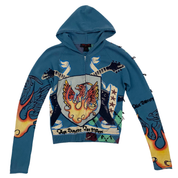 100% Cashmere Blue Flames Gothic Double-Zip Sweater (S/M)