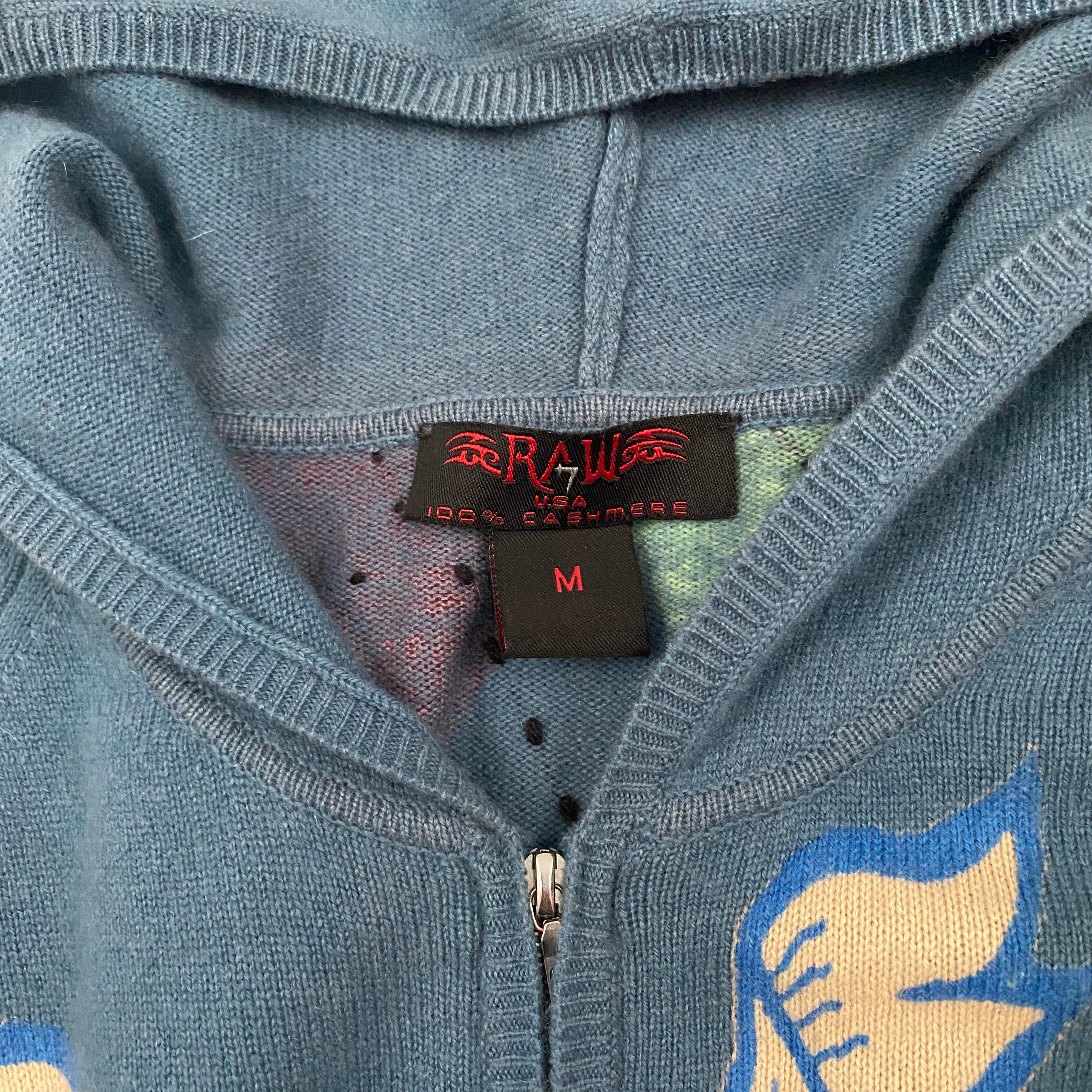100% Cashmere Blue Flames Gothic Double-Zip Sweater (S/M)