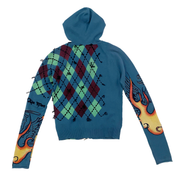 100% Cashmere Blue Flames Gothic Double-Zip Sweater (S/M)