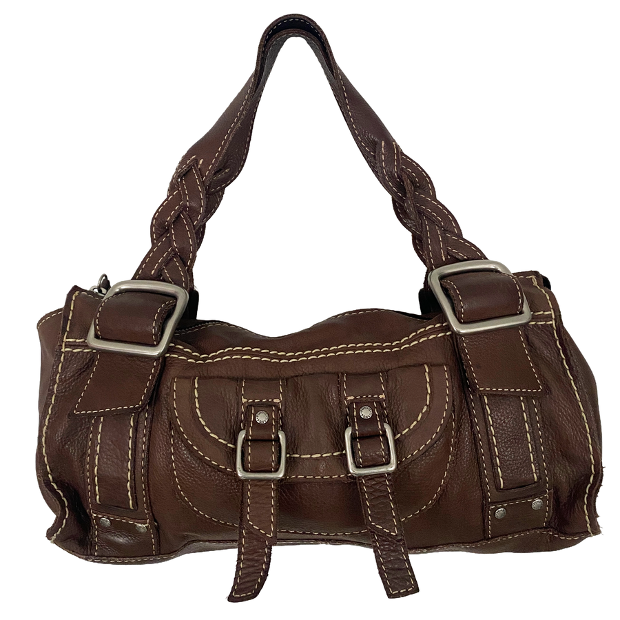 Fossil Brown Leather Buckle Shoulder Bag