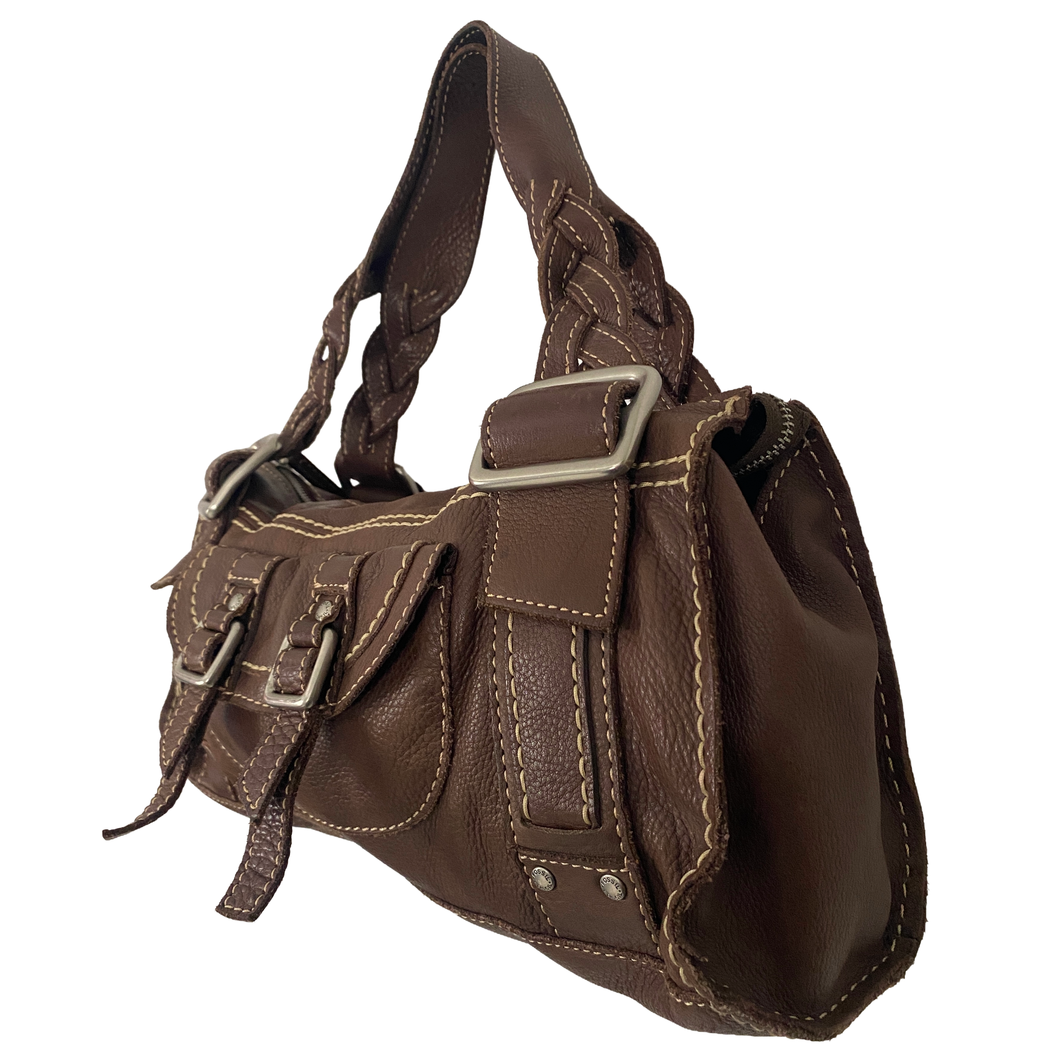 Fossil Brown Leather Buckle Shoulder Bag
