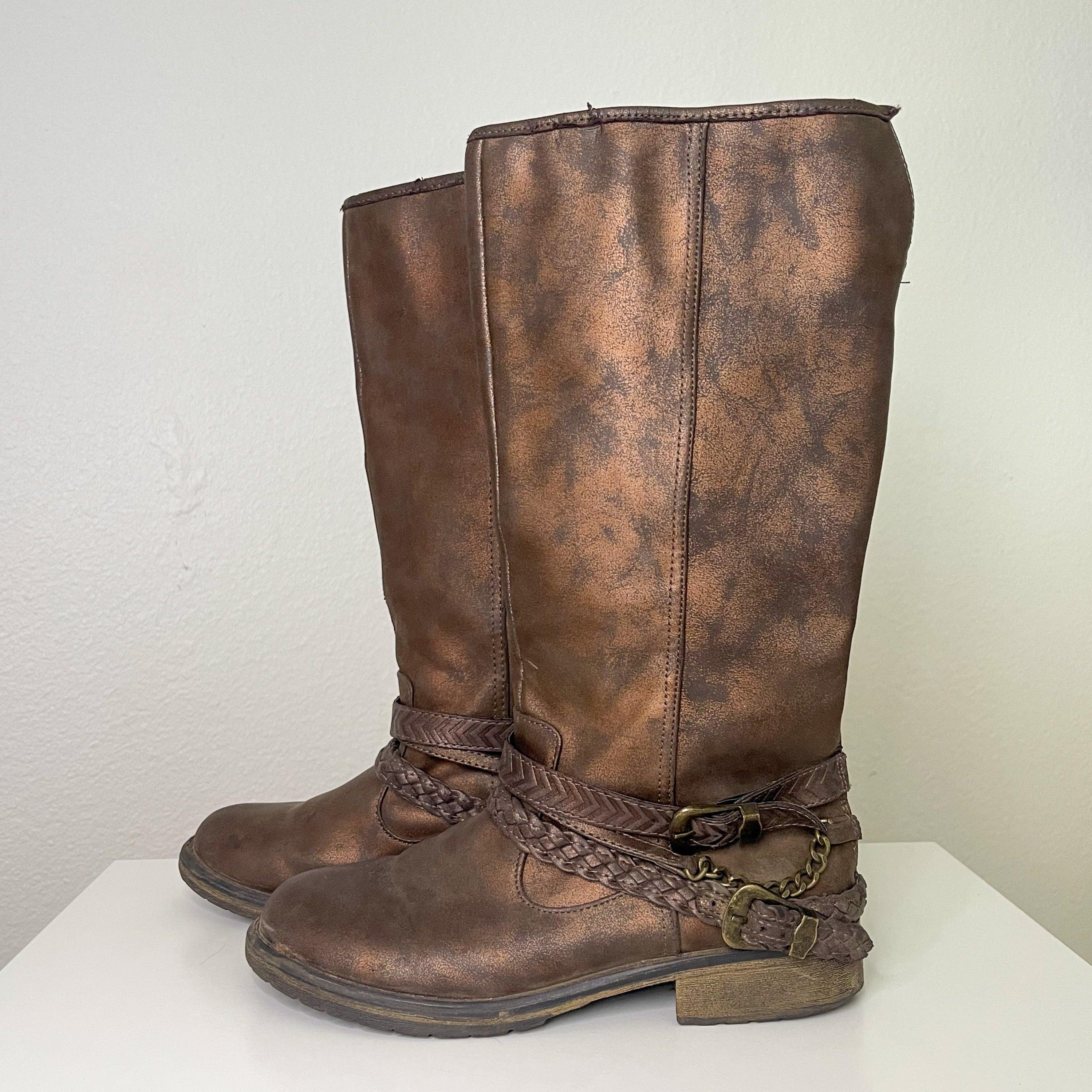 Brown Buckle Biker Rider Boots (5)