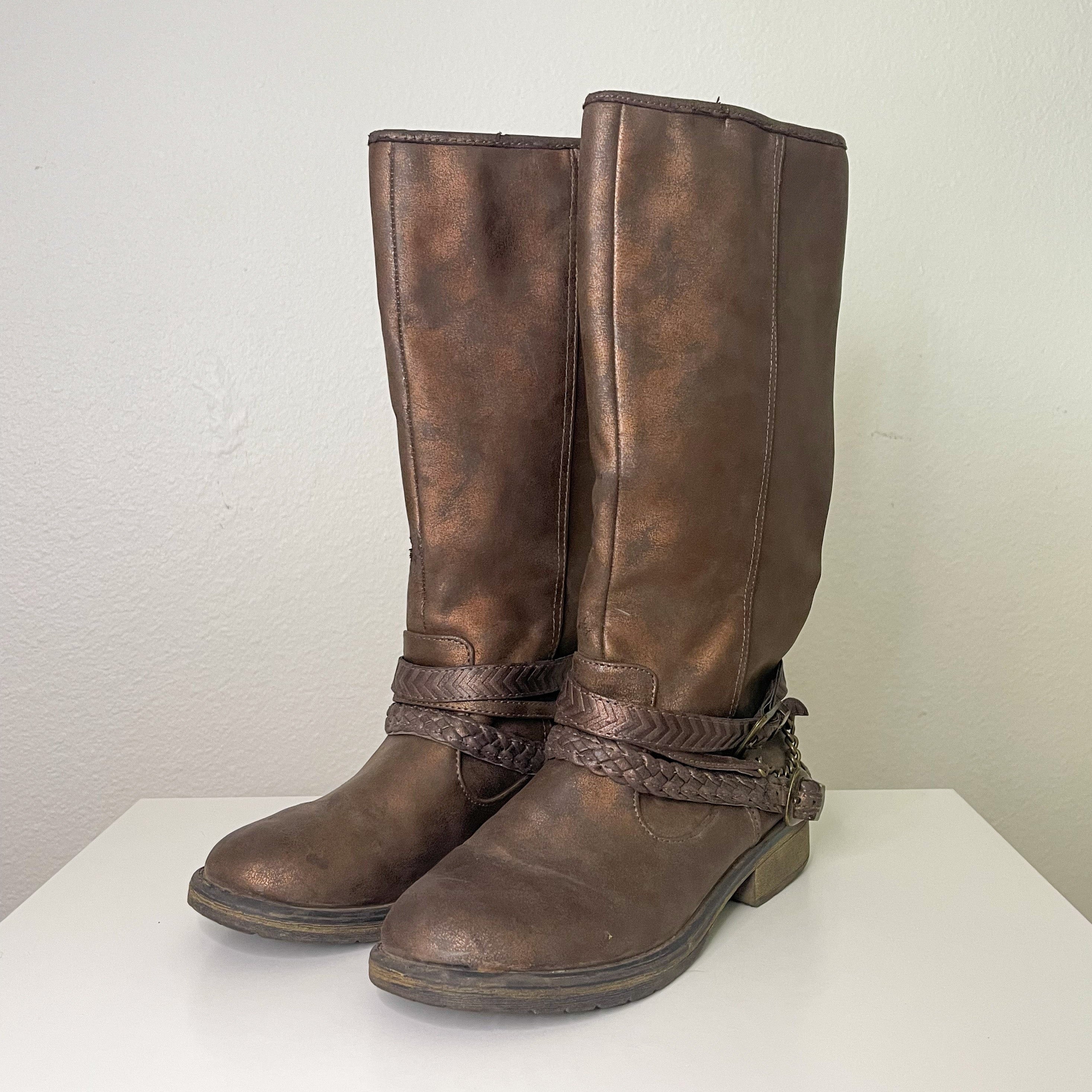 Brown Buckle Biker Rider Boots (5)