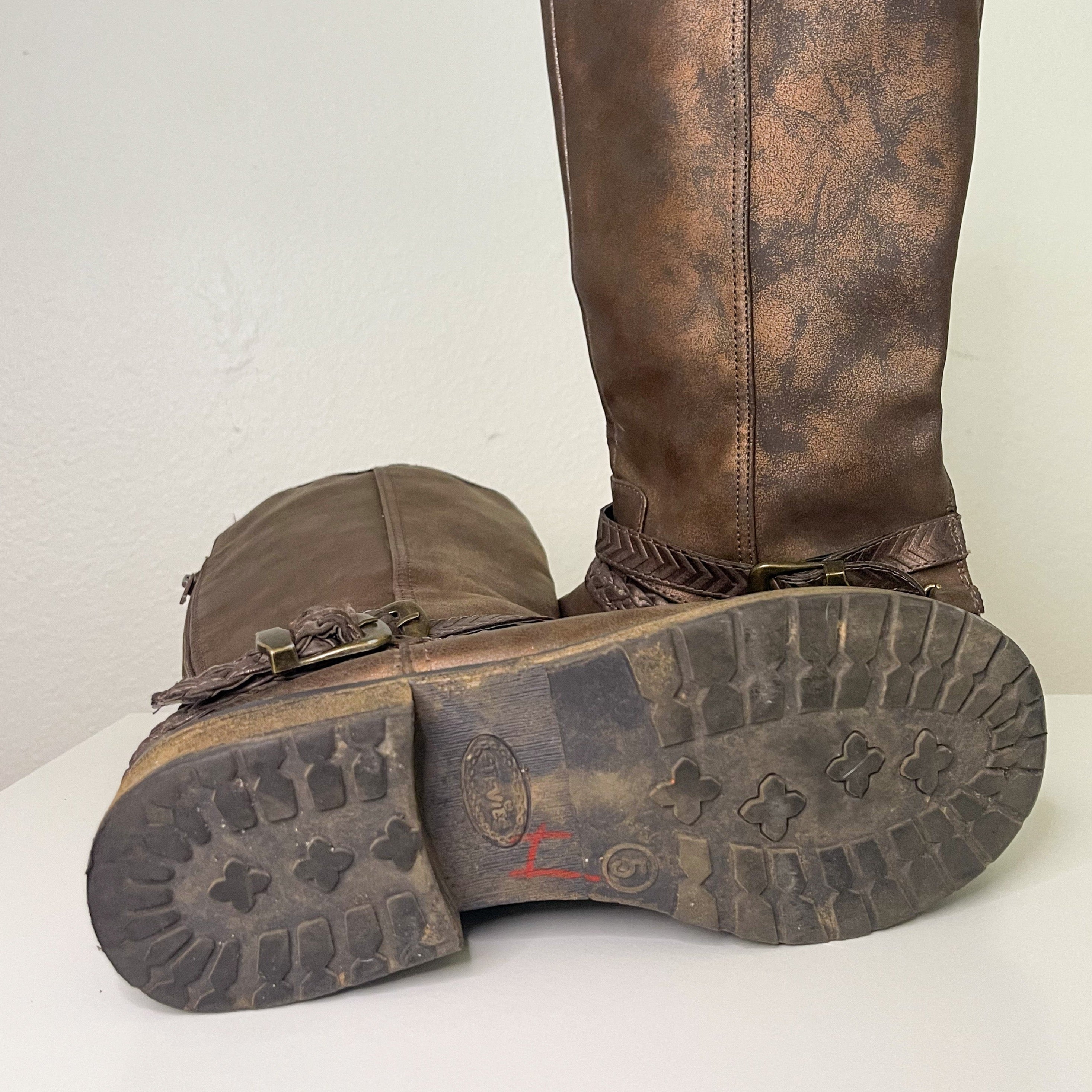 Brown Buckle Biker Rider Boots (5)