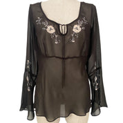 Sheer Floral Embroidered Blouse (L)