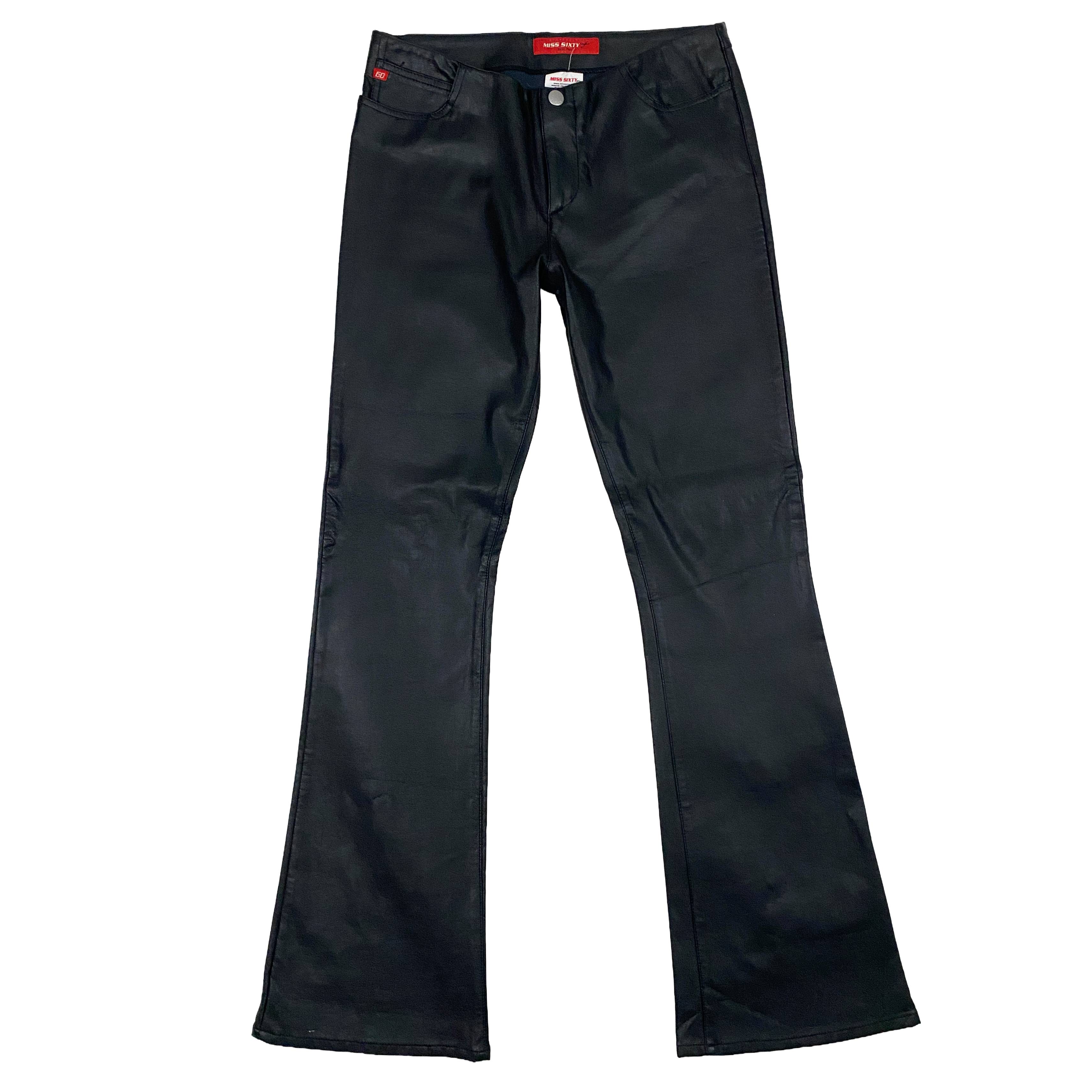 Miss Sixty 2000s Black Faux Leather Low-Mid Rise Flares (S/M)