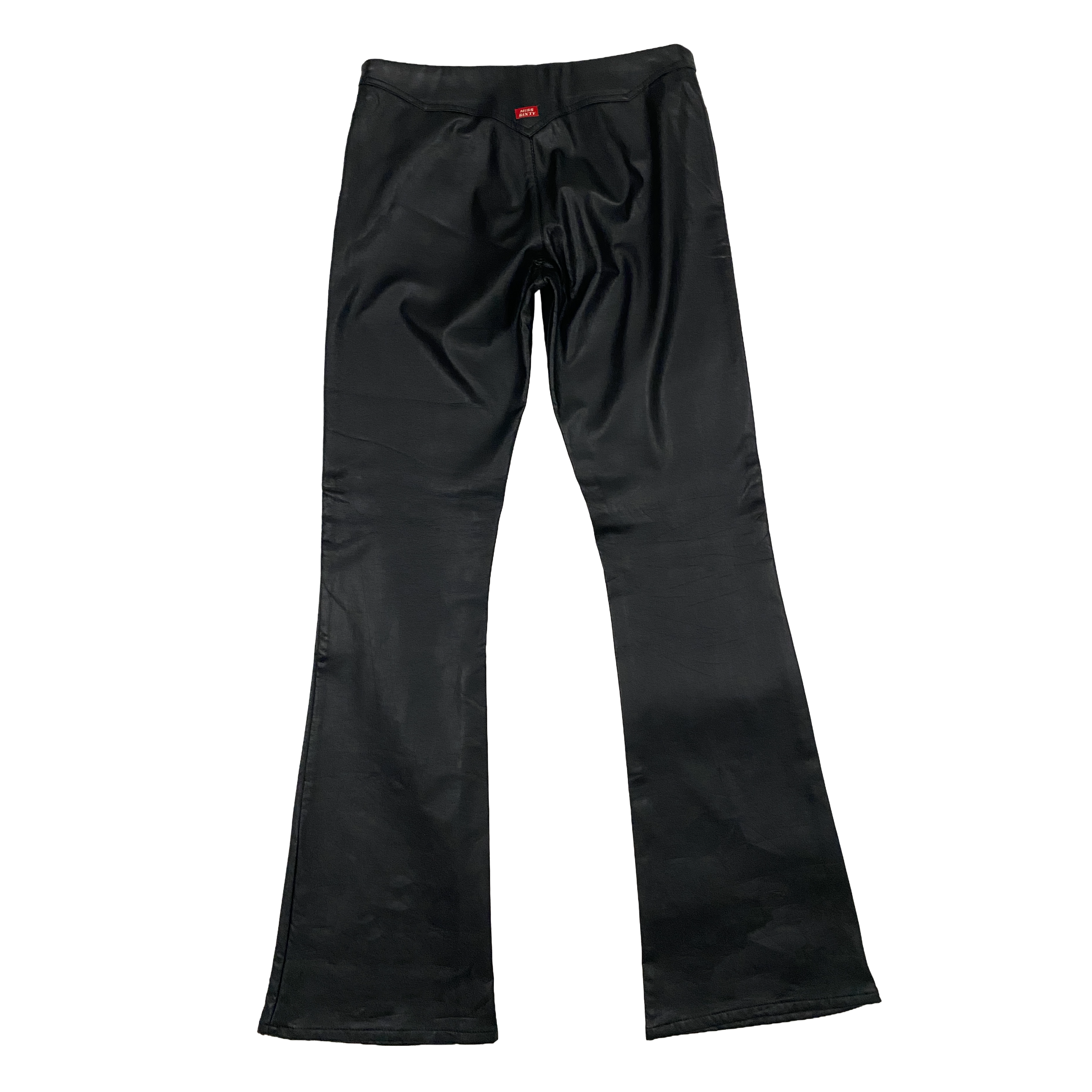 Miss Sixty 2000s Black Faux Leather Low-Mid Rise Flares (S/M)
