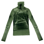 Jean Paul Gaultier 90's Green Mesh Trompe L'oeil Turtleneck Top (S)