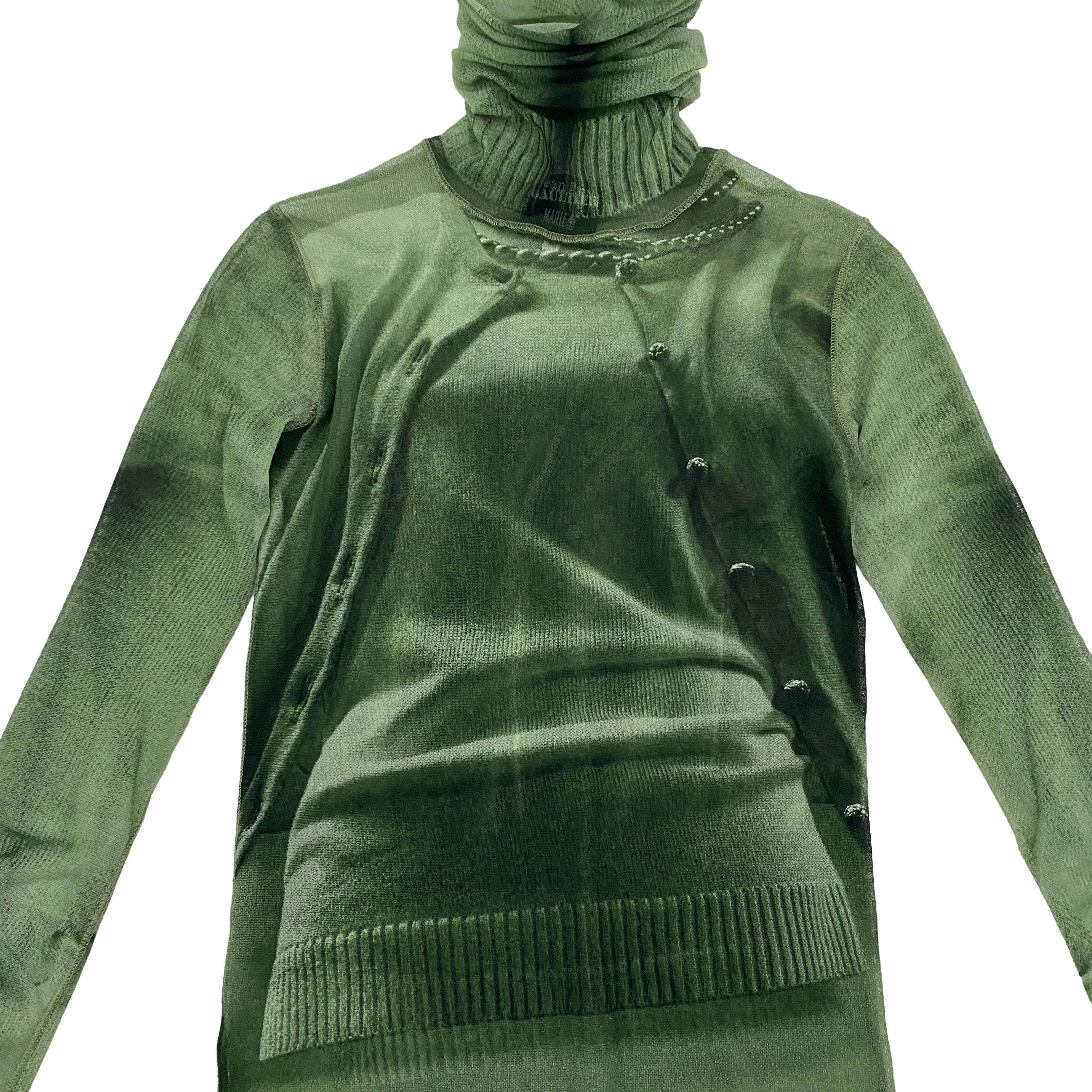 Jean Paul Gaultier 90's Green Mesh Trompe L'oeil Turtleneck Top (S)