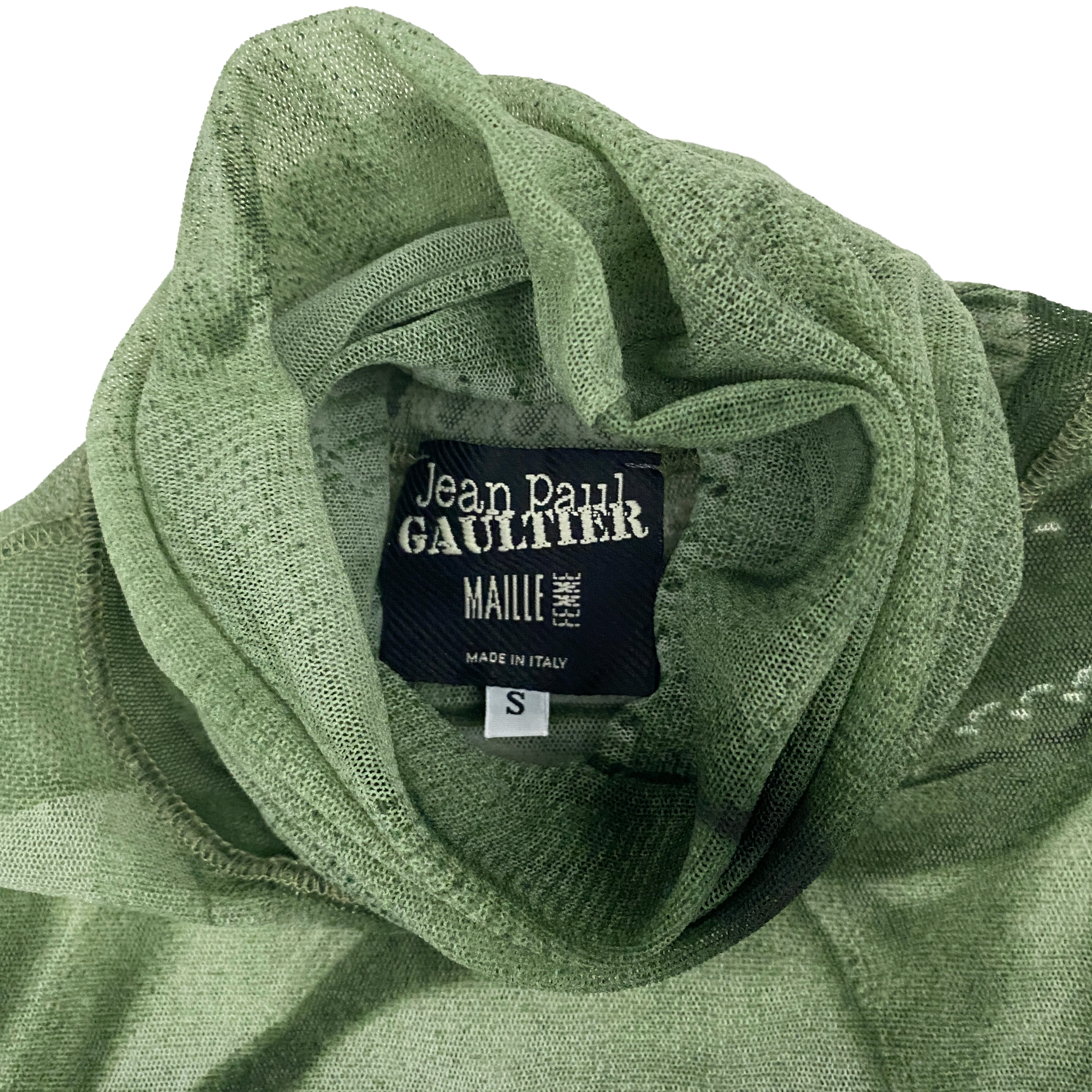 Jean Paul Gaultier 90's Green Mesh Trompe L'oeil Turtleneck Top (S)