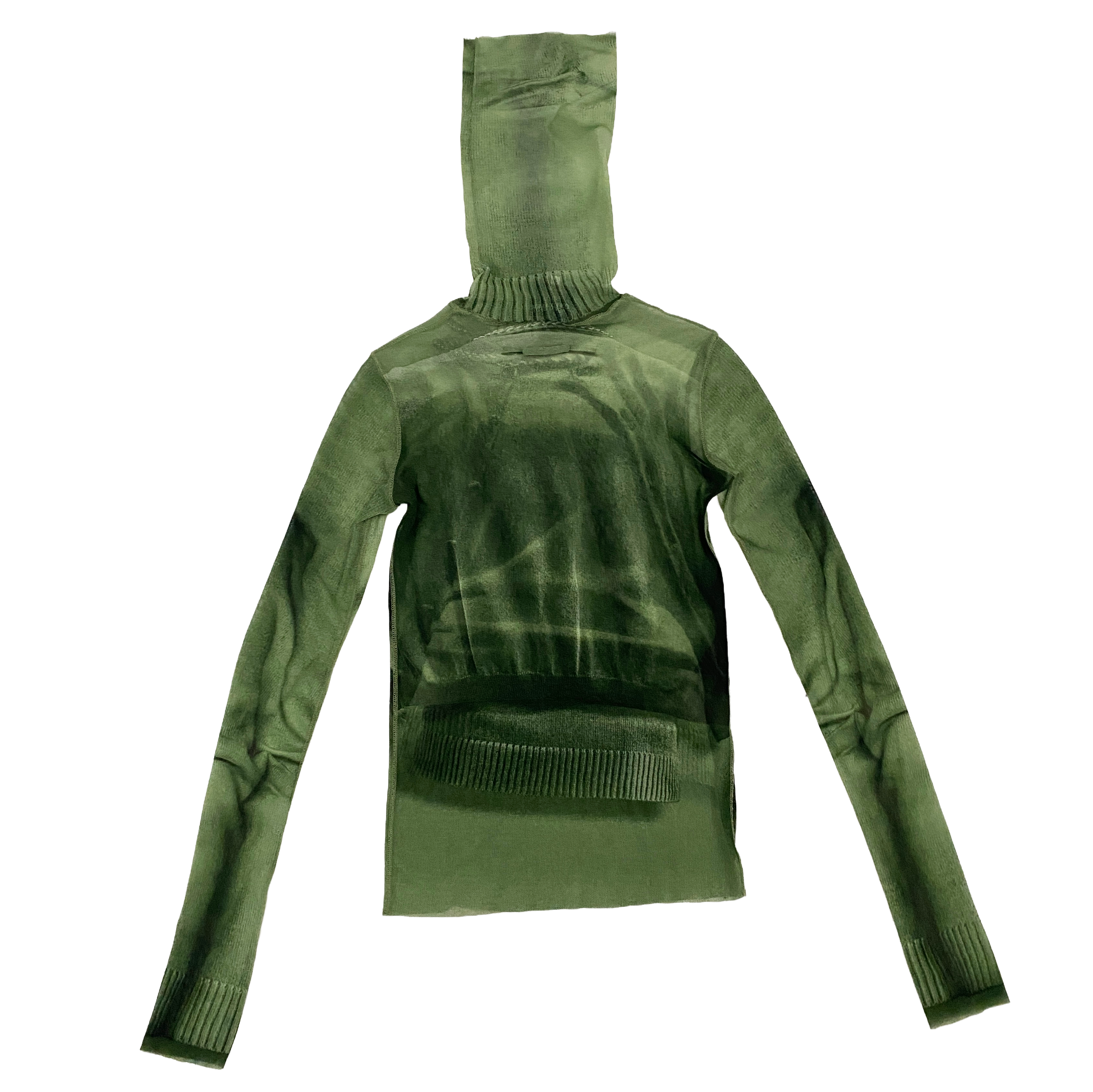 Jean Paul Gaultier 90's Green Mesh Trompe L'oeil Turtleneck Top (S)