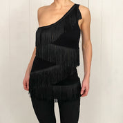 Cache Fringe & Chain One Shoulder Top (M/L)