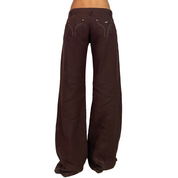 Miss Sixty 2000s Ultra Low Rise Brown Linen Flared Pants (XS/S)