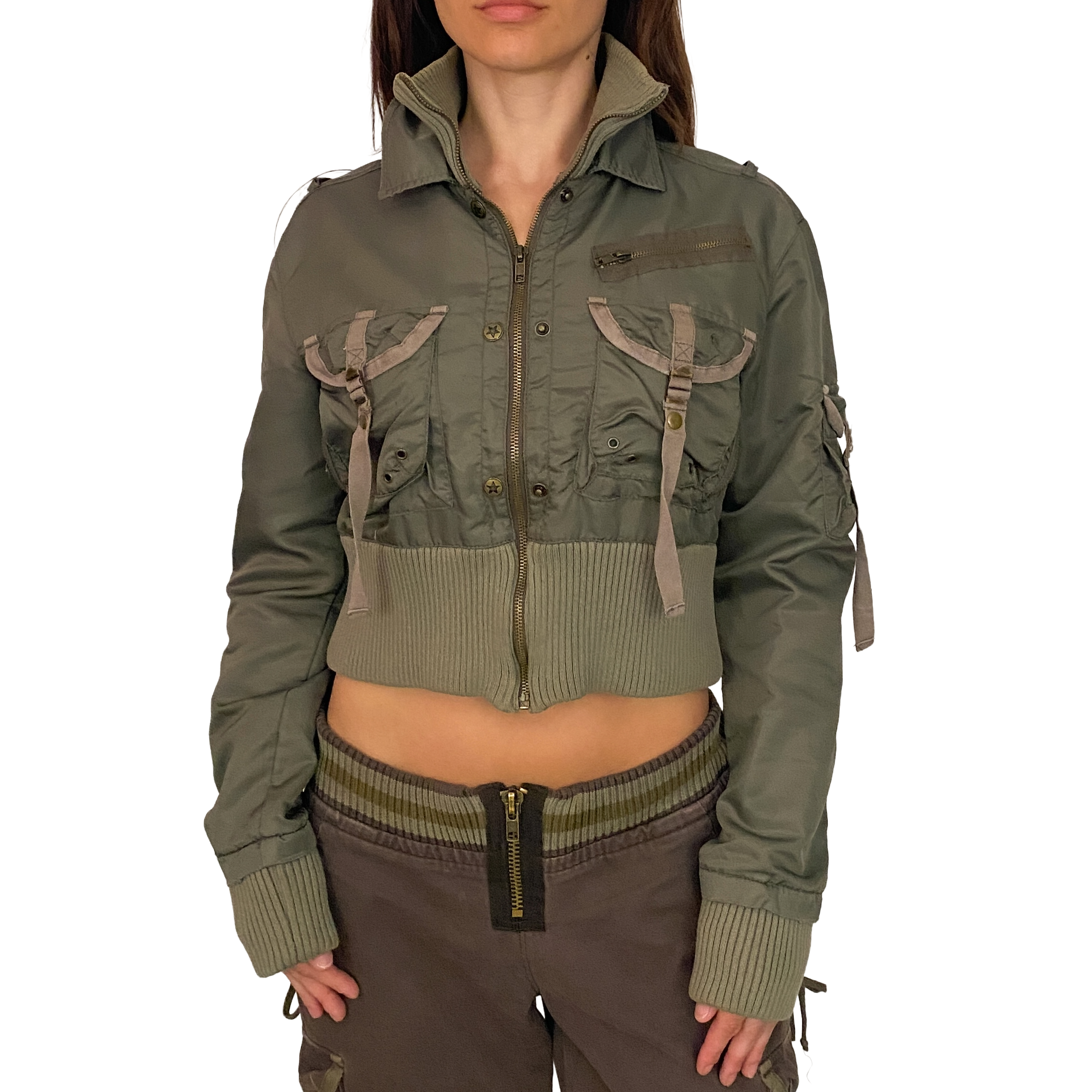 Da-Nang 2000s Olive Nylon Utility Jacket (M)