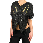 Vintage Silk Black Butterfly Top (XS-M)
