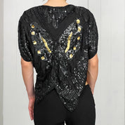 Vintage Silk Black Butterfly Top (XS-M)