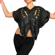 Vintage Silk Black Butterfly Top (XS-M)