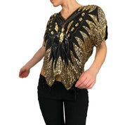Vintage Silk Gold Butterfly Top (XS-M)