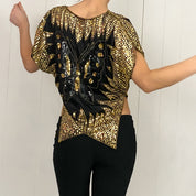 Vintage Silk Gold Butterfly Top (XS-M)