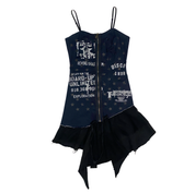 Cyberg Euro 2000s Graphic Asymmetrical Zip Front Dress (S)