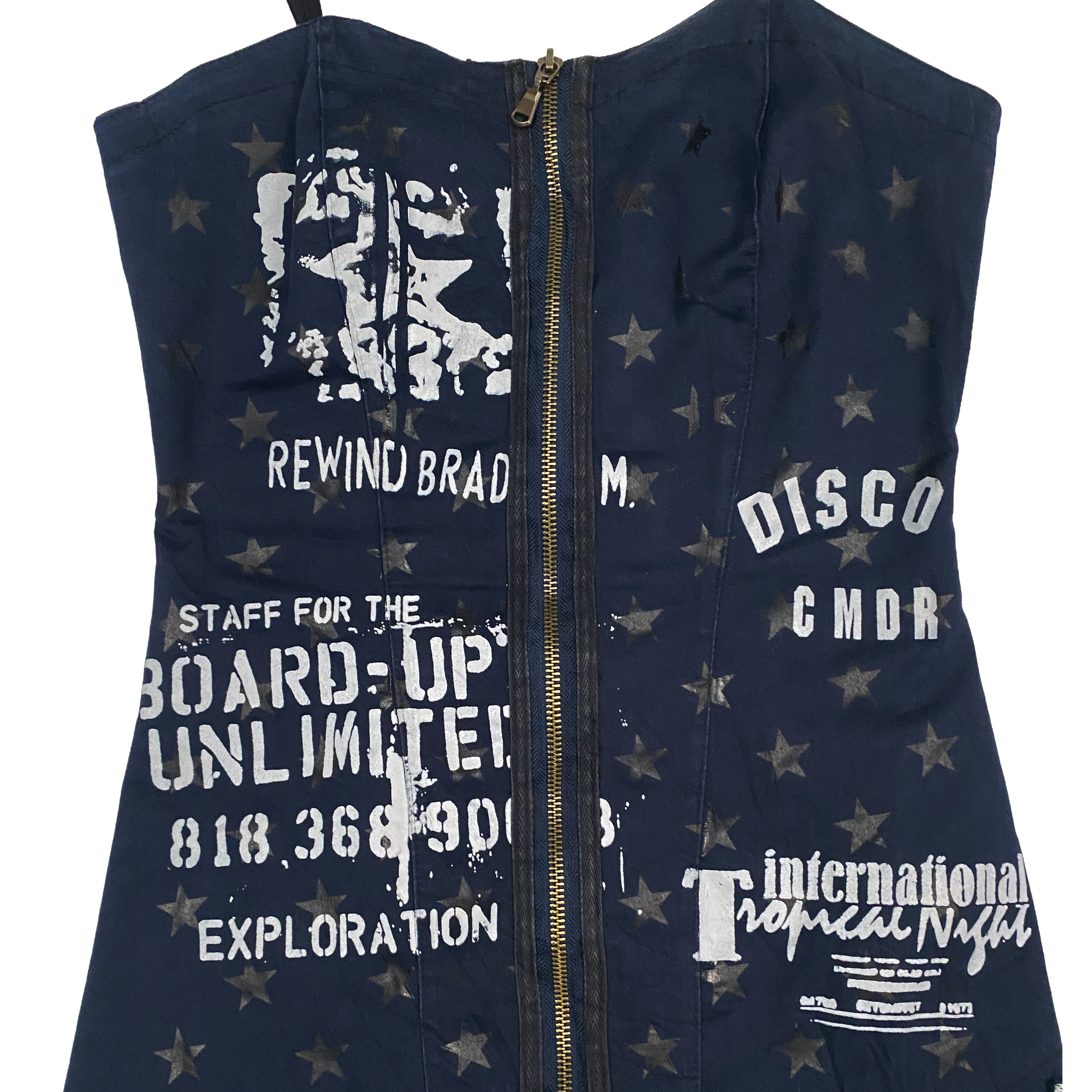 Cyberg Euro 2000s Graphic Asymmetrical Zip Front Dress (S)