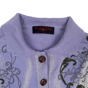 100% Cashmere Lavender + Blue Flower Embroidered Cropped Sweater (XS/S)