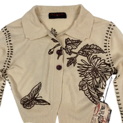 Butterfly + Flower Embroidered Cashmere Cropped Sweater (XS/S)