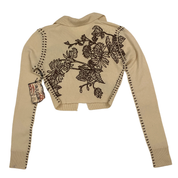 Butterfly + Flower Embroidered Cashmere Cropped Sweater (XS/S)