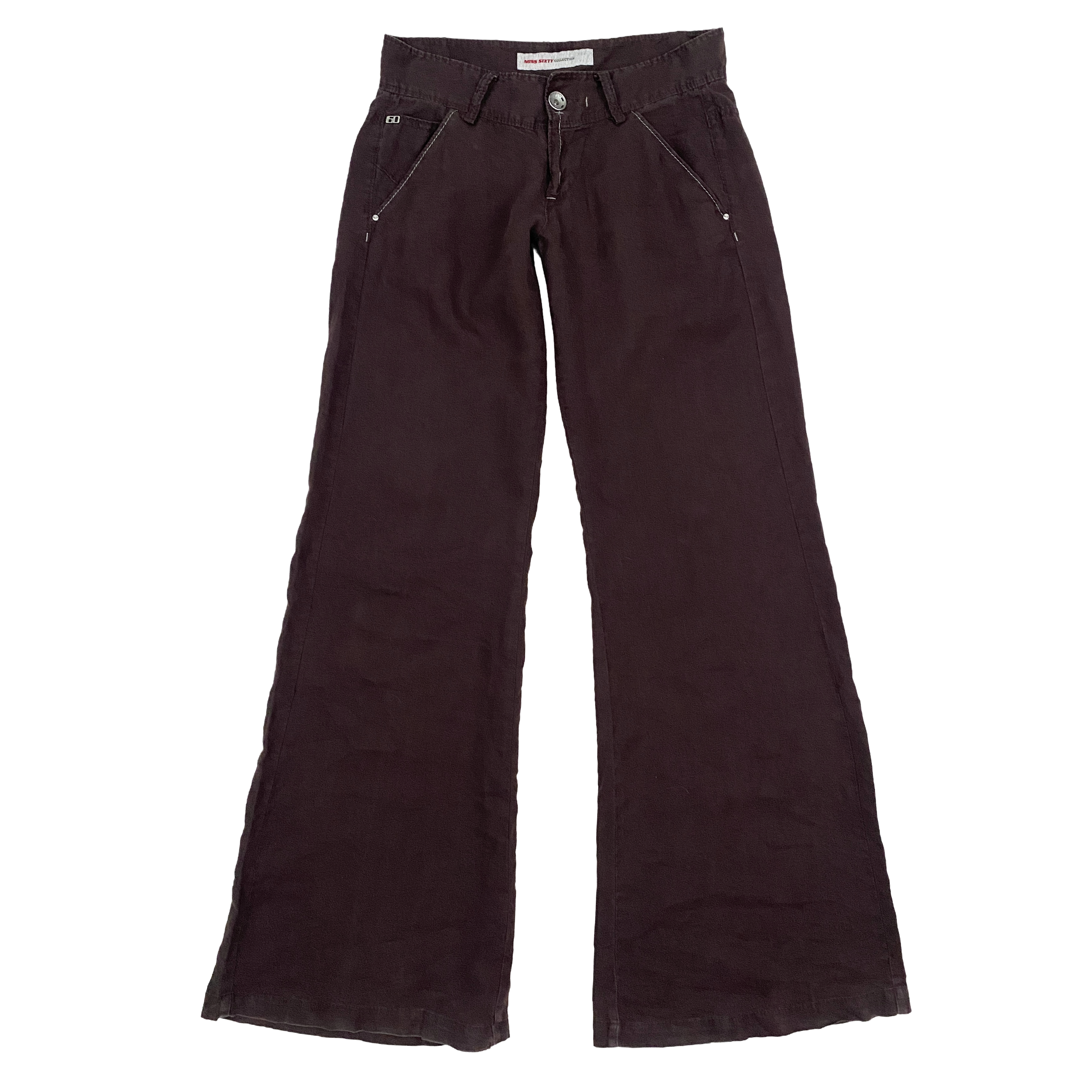 Miss Sixty 2000s Ultra Low Rise Brown Linen Flared Pants (XS/S)